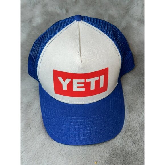 YETI Trucker Hat Snap Back Blue Red White - Picture 1 of 8